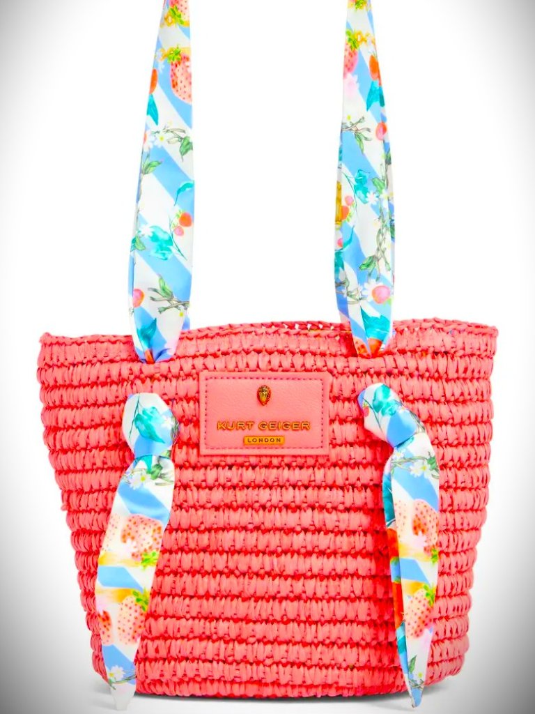 Kurt Geiger Pink Combo Raffia Scarf Small Tote Bag